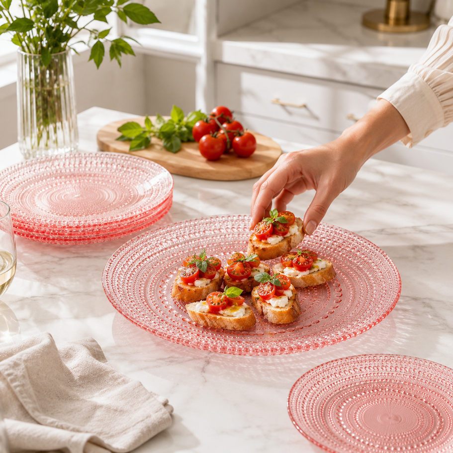 Blush Pink Hobnail Glass Dinner Plates, Set of 4, 10.6-Inch