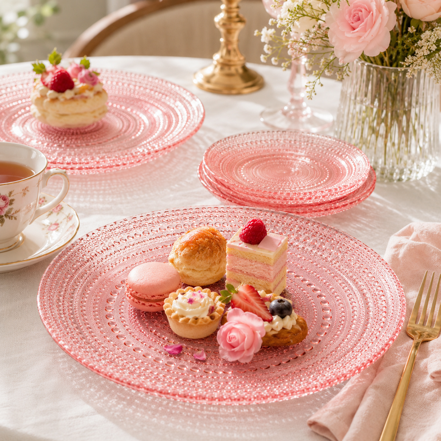 Blush Pink Hobnail Glass Dinner Plates, Set of 4, 10.6-Inch