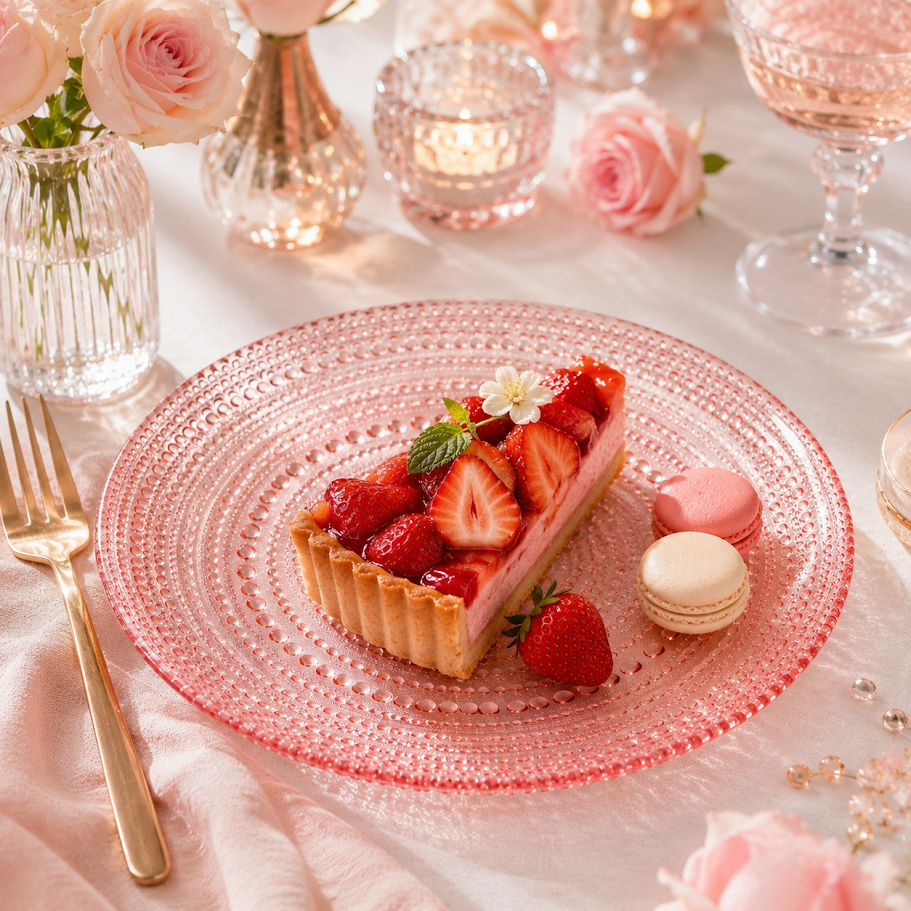 Blush Pink Hobnail Glass Dinner Plates, Set of 4, 10.6-Inch