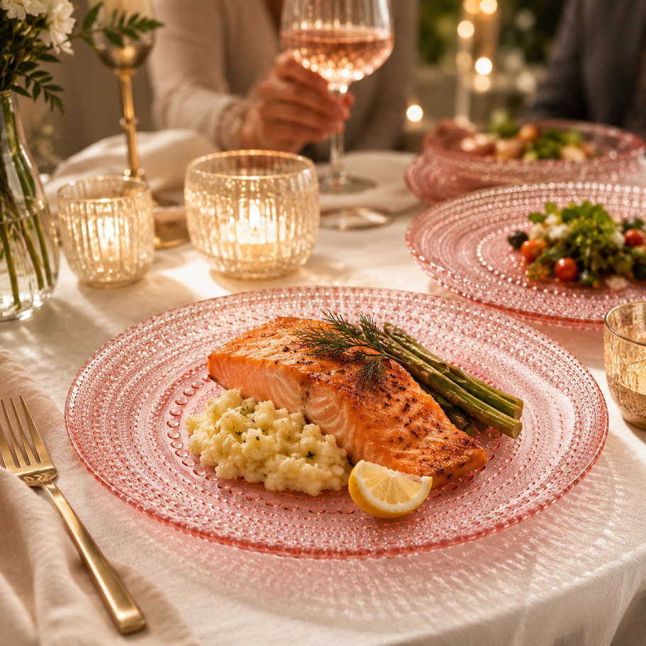 Blush Pink Hobnail Glass Dinner Plates, Set of 4, 10.6-Inch
