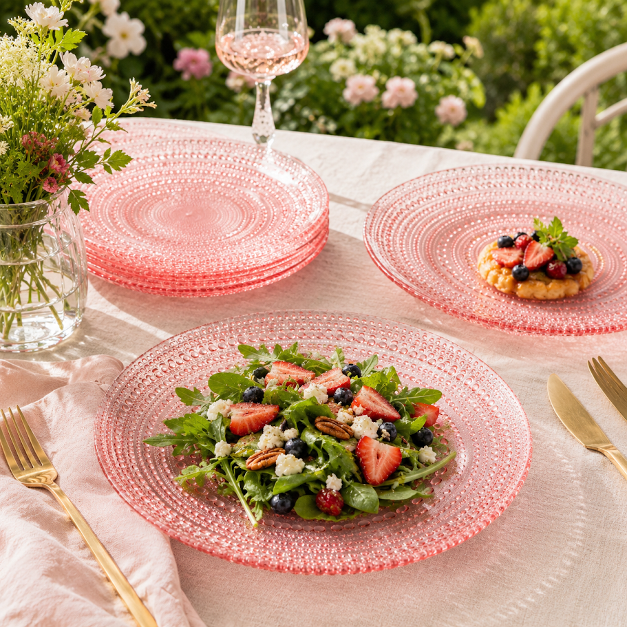 Blush Pink Hobnail Glass Dinner Plates, Set of 4, 10.6-Inch