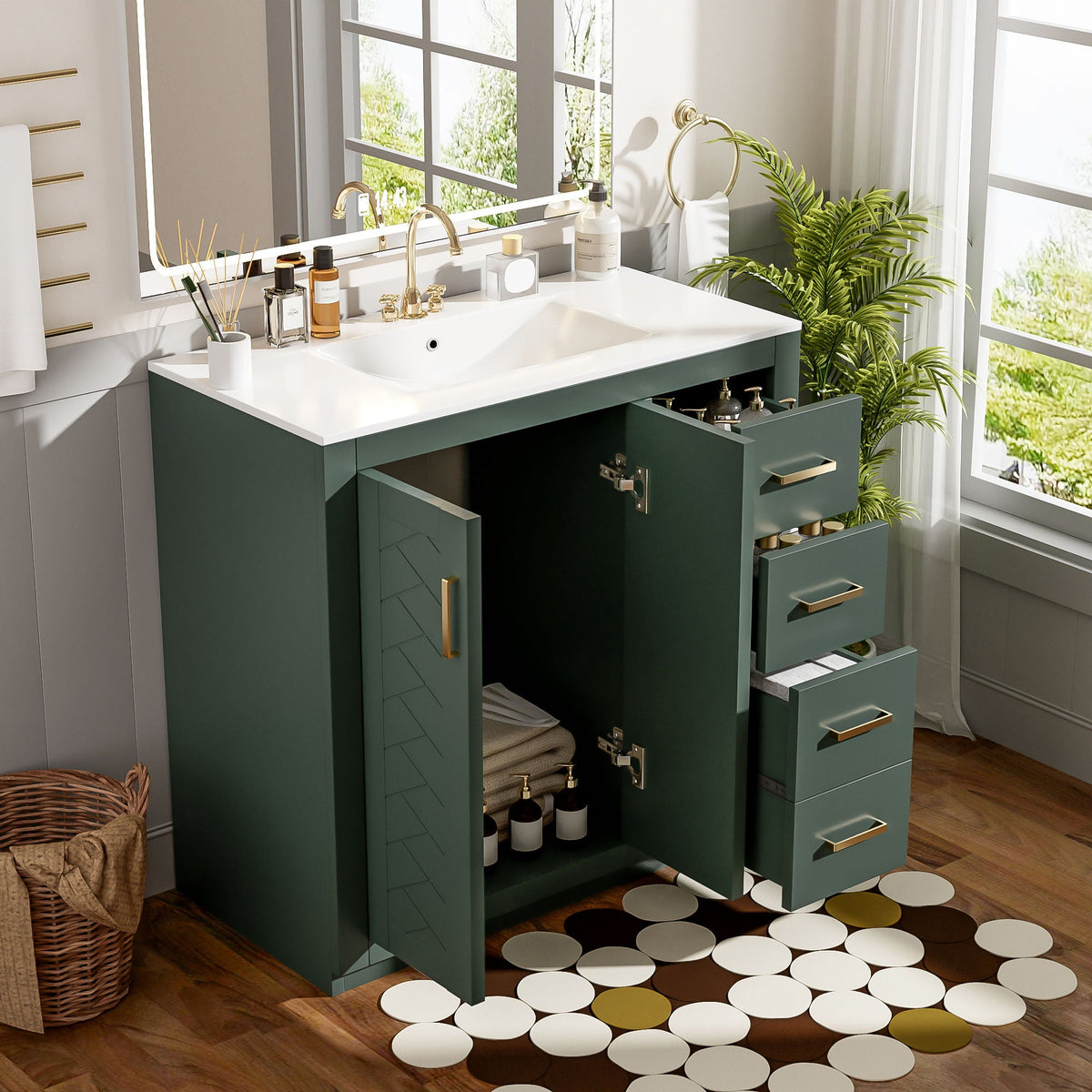 Bathroom Vanity With Sink Combo, Storage Cabinet, Freestanding Set With 3 Drawers & Soft Closing Doors