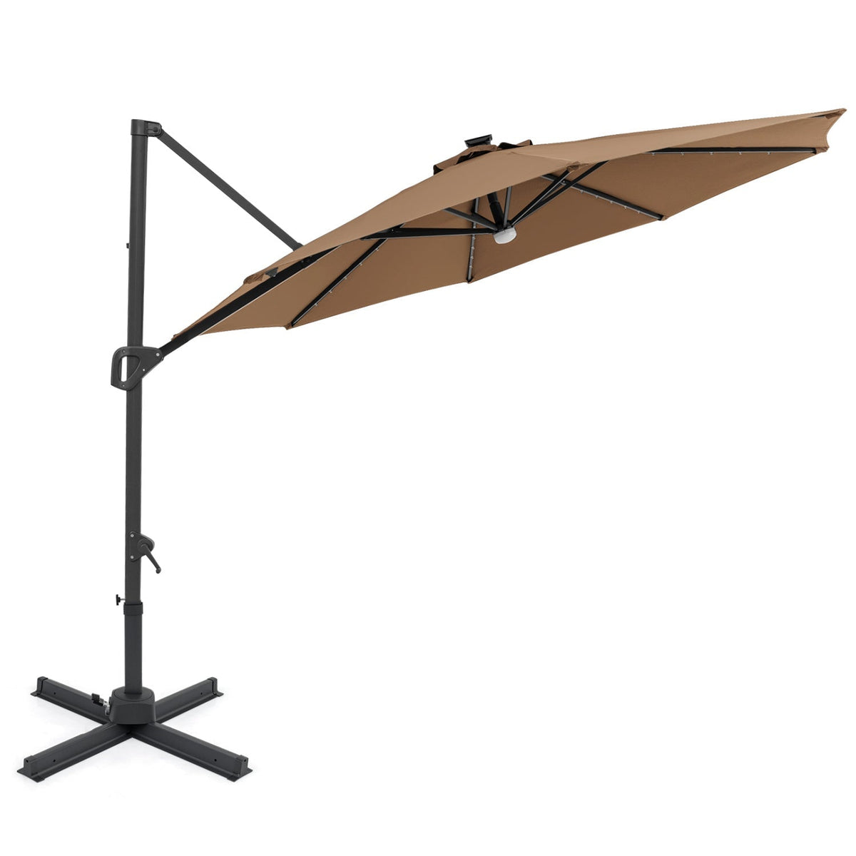10 FT Cantilever Patio Umbrella with Solar LED Lights 360° Rotation