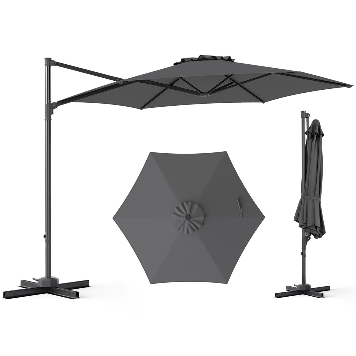 10 FT Patio Cantilever Umbrella with 360° Rotation and Air Vent for Backyard and Poolside