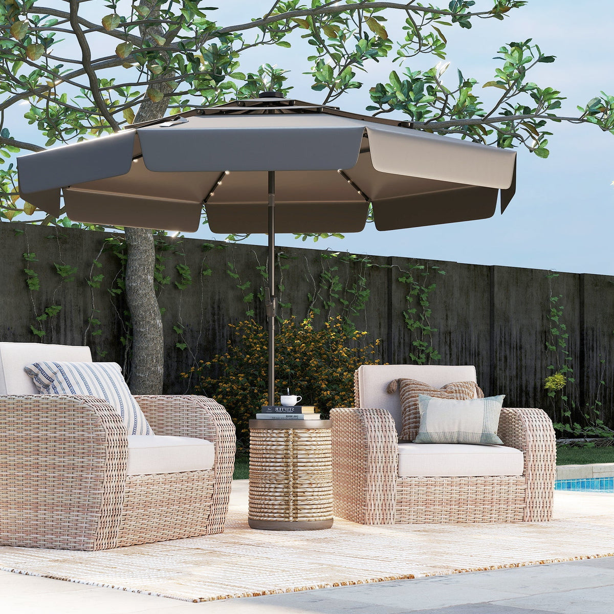 10 Feet Solar Patio Umbrella with 3-Tier Vented Top