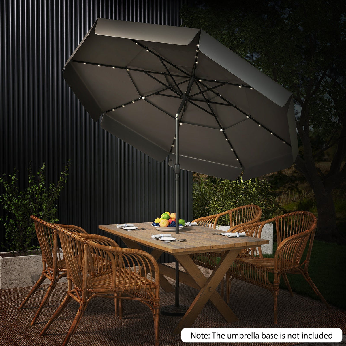 10 Feet Solar Patio Umbrella with 3-Tier Vented Top