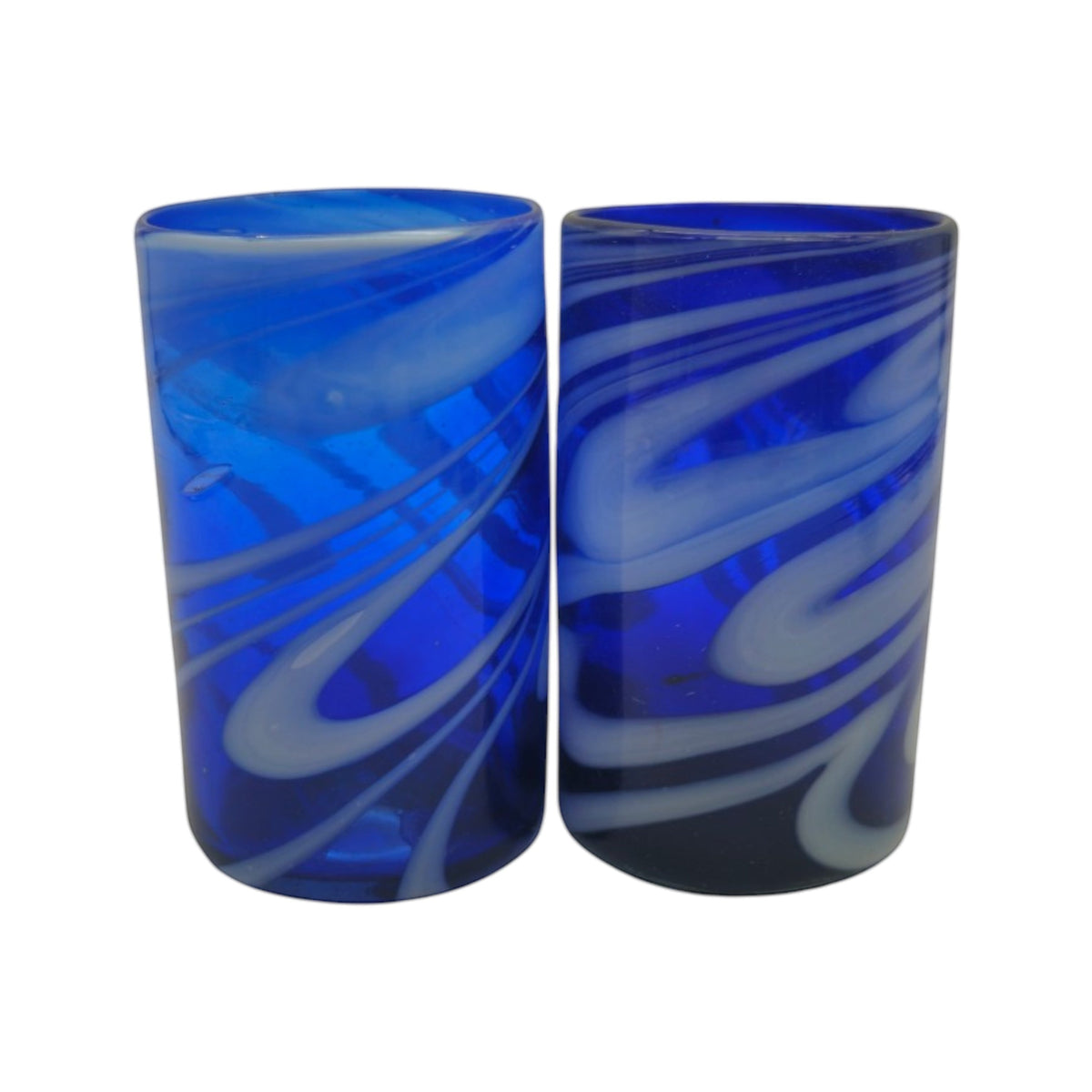 Handmade Mexican Drinking Glass | Blue with White Swirl