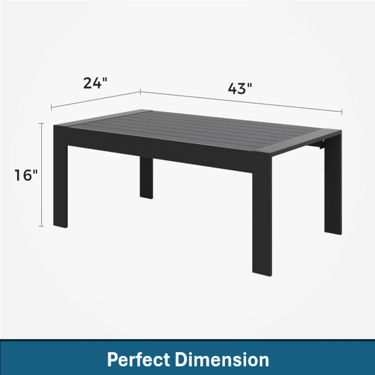 Modern 43" All-Weather Aluminum Patio Coffee Table