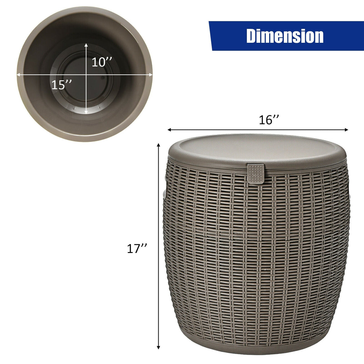 9.5 Gallon 4-in-1 Patio Rattan Cool Bar Cocktail Table Side Table