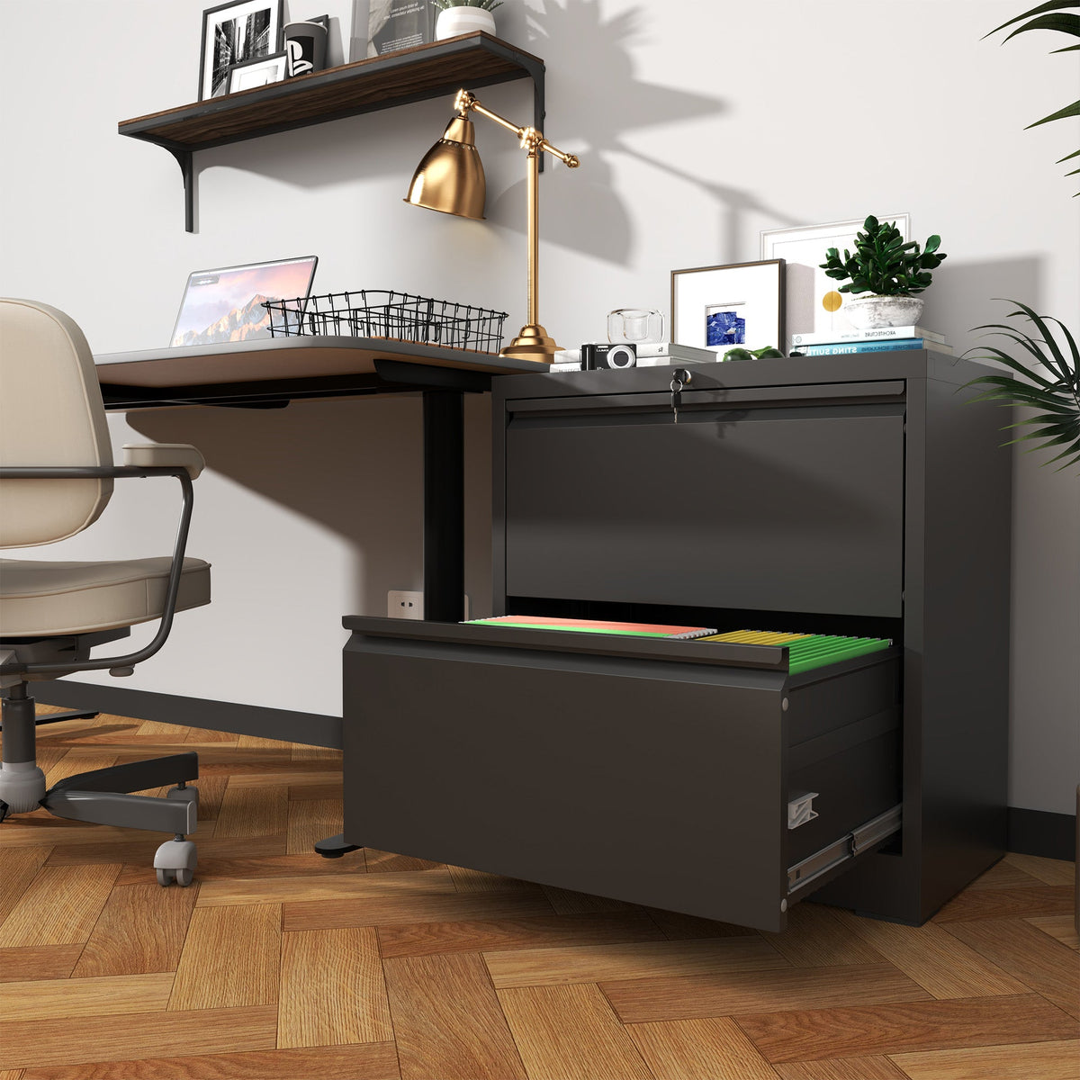 2 Drawer Lateral File Cabinet with Lock - Black