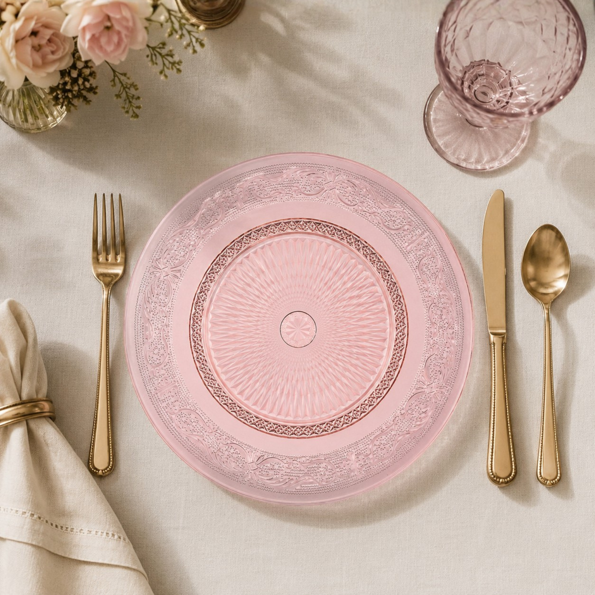 Blush Vintage Glass Plate, Set of 6