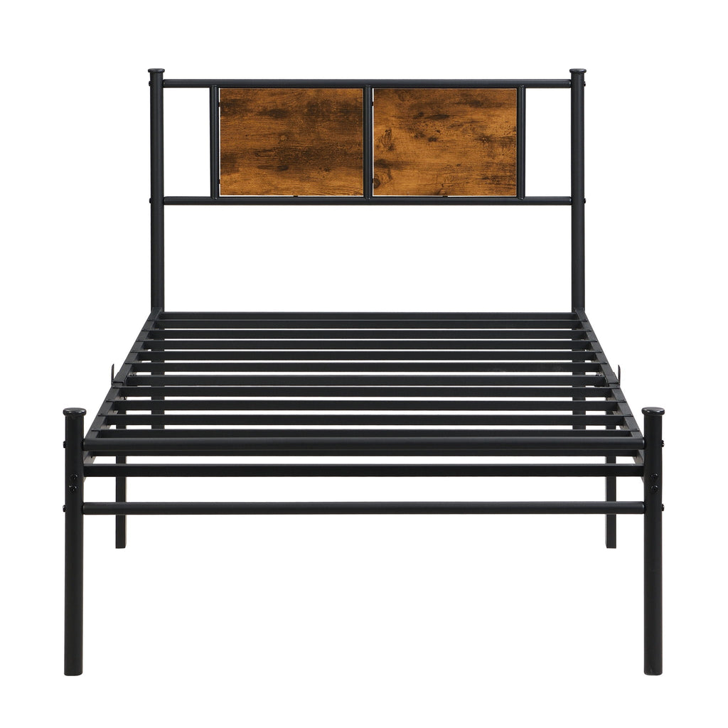 ModerMetal Bedframe With Wood Panel Headboard