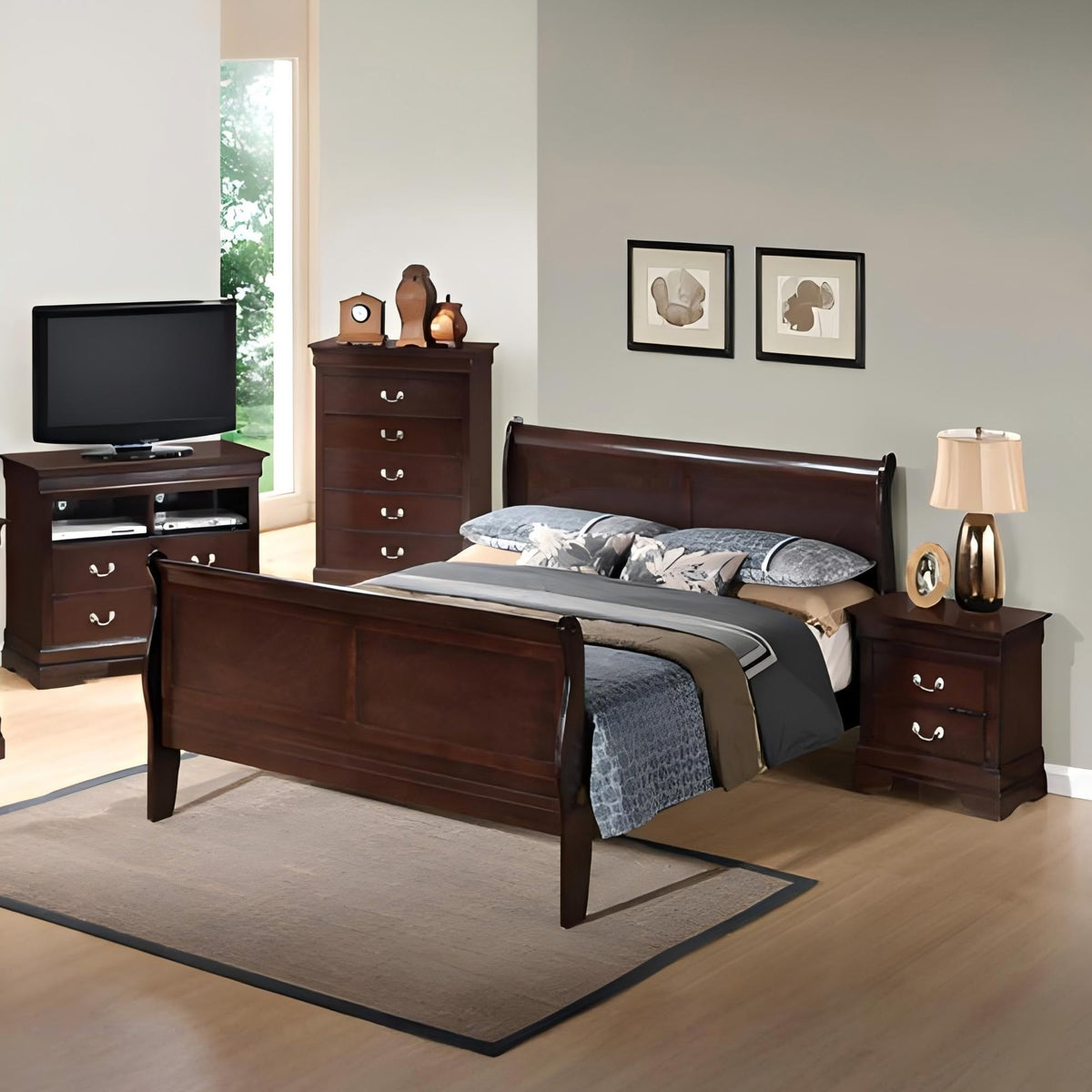 Louis Phillipe - Panel Sleigh Bed