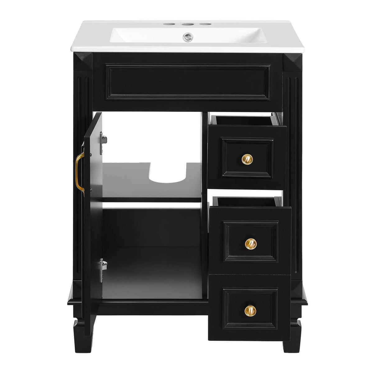 Bathroom Vanity With Sink, Compact Cabinet & 2 Drawers And Adjustable Shelf