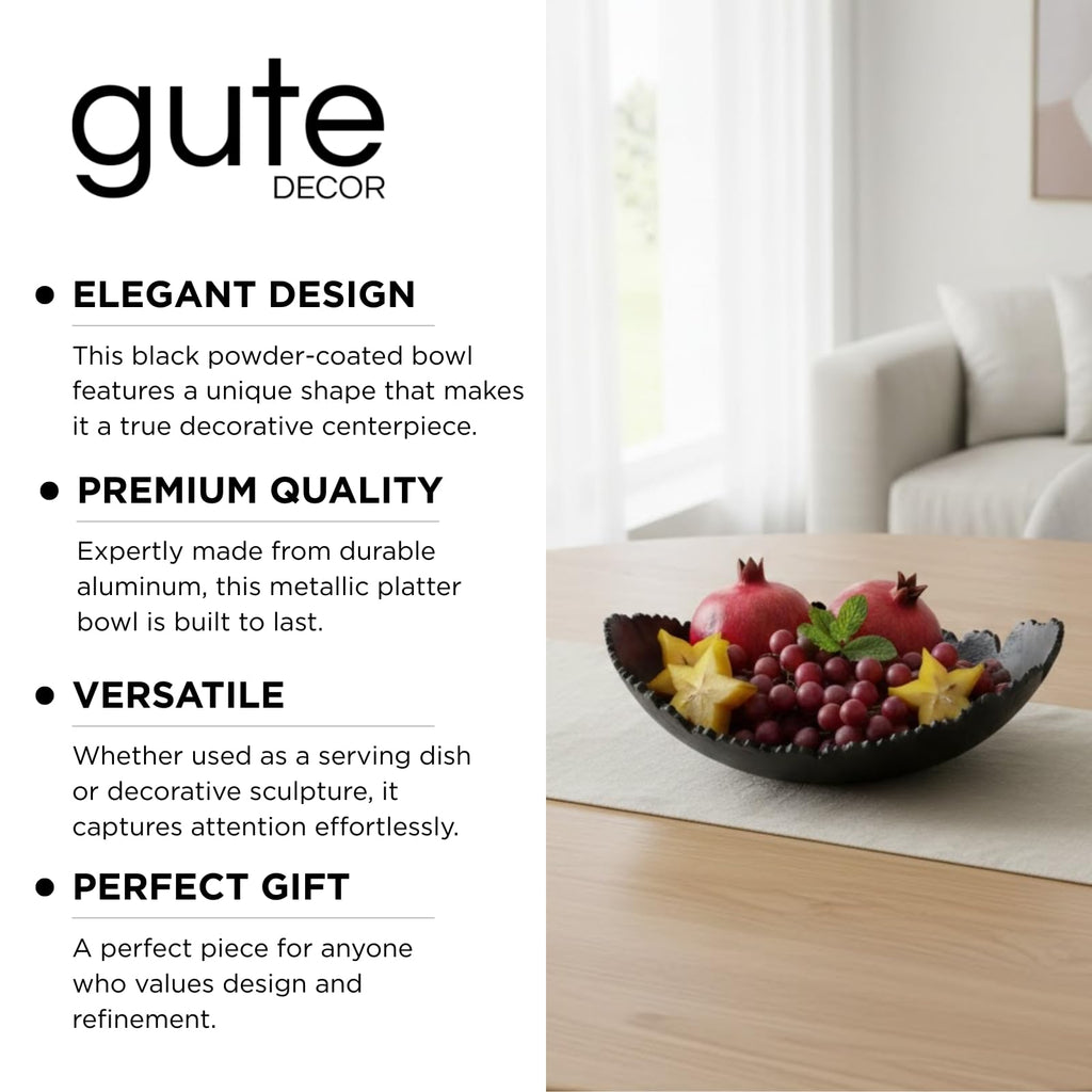 Black Powder Coated Platter Bowl – Modern Aluminum Decorative Centerpiece
