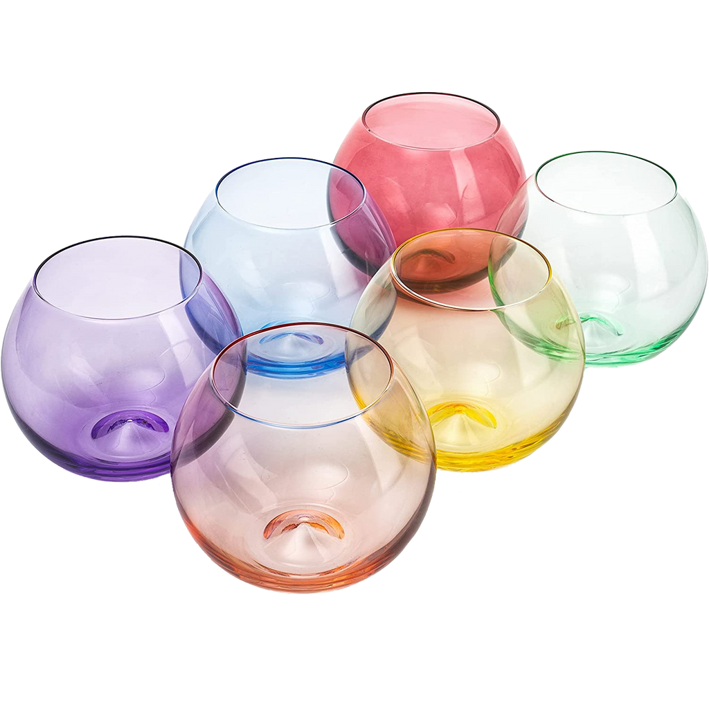 Vibes Colored Wine Glass Set, Large 12oz (Stemless Bubble)
