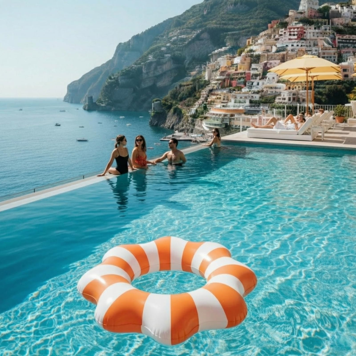 Amalfi Scalloped Inflatable Tube Pool Float Ring - Orange & White