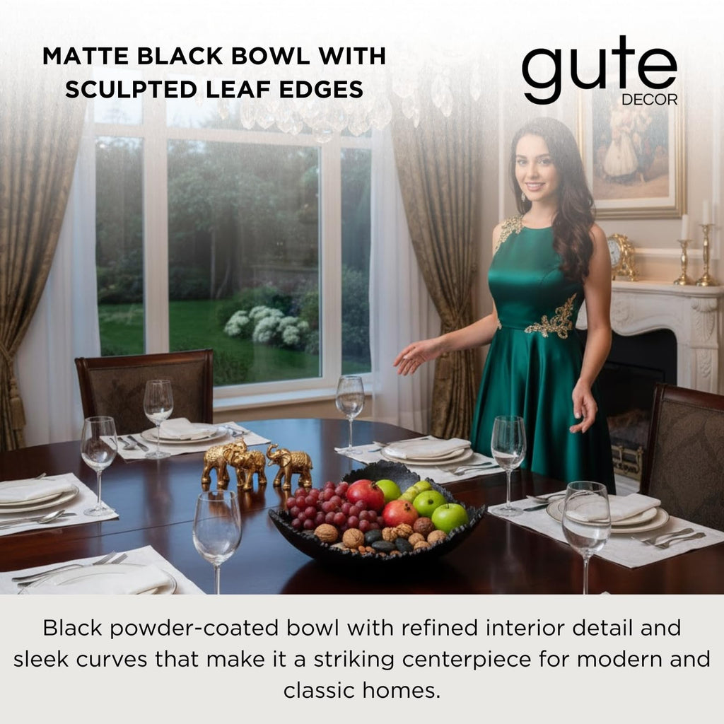 Black Powder Coated Platter Bowl – Modern Aluminum Decorative Centerpiece