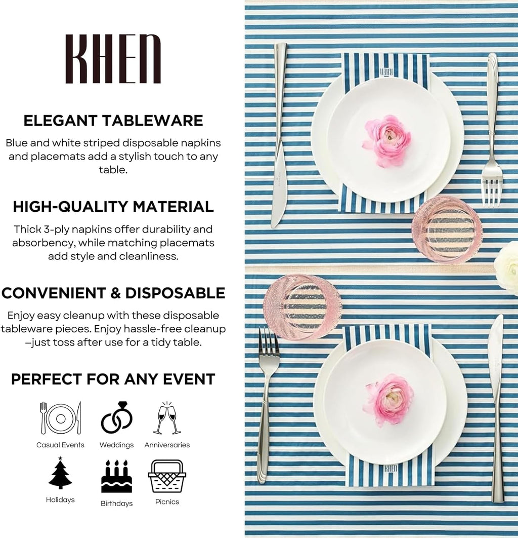 Tonal Striped Disposable Napkin Blue Set of 50 Pieces