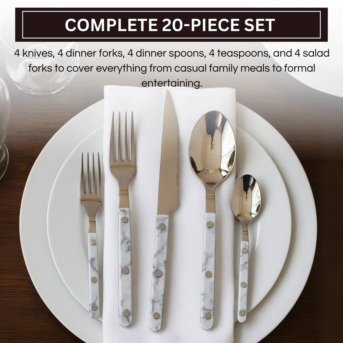 Khen 20-Piece Cutlery Set – Includes Dinner Knives, Forks, Spoons