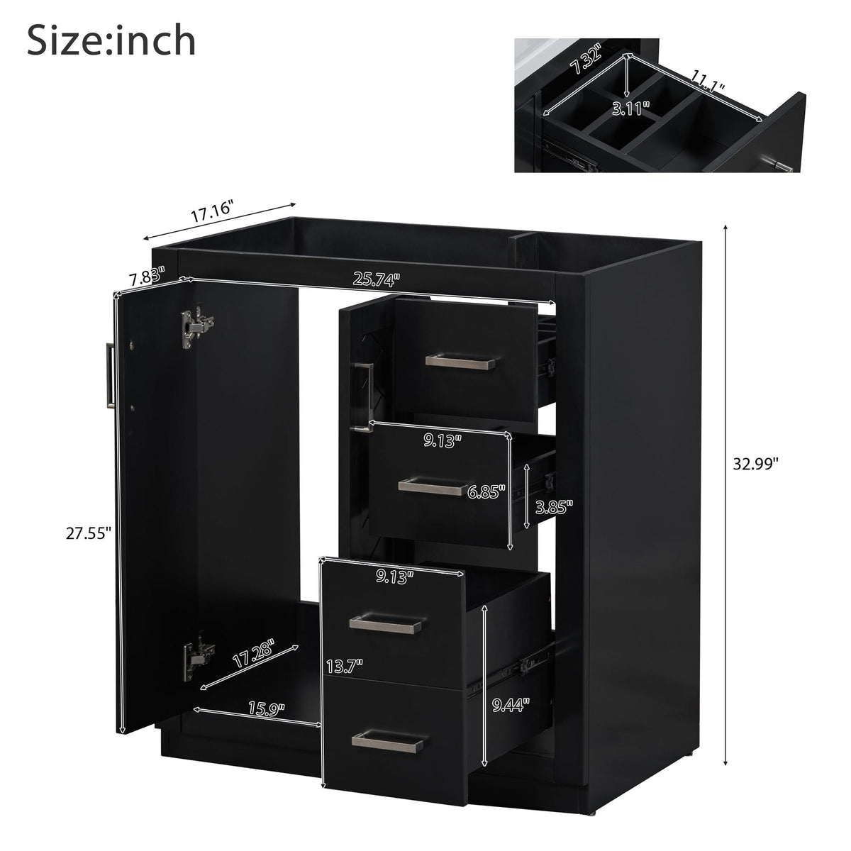 Bathroom Vanity With Sink, Storage Cabinet, Freestanding Set With 3 Drawers & Soft Closing Doors