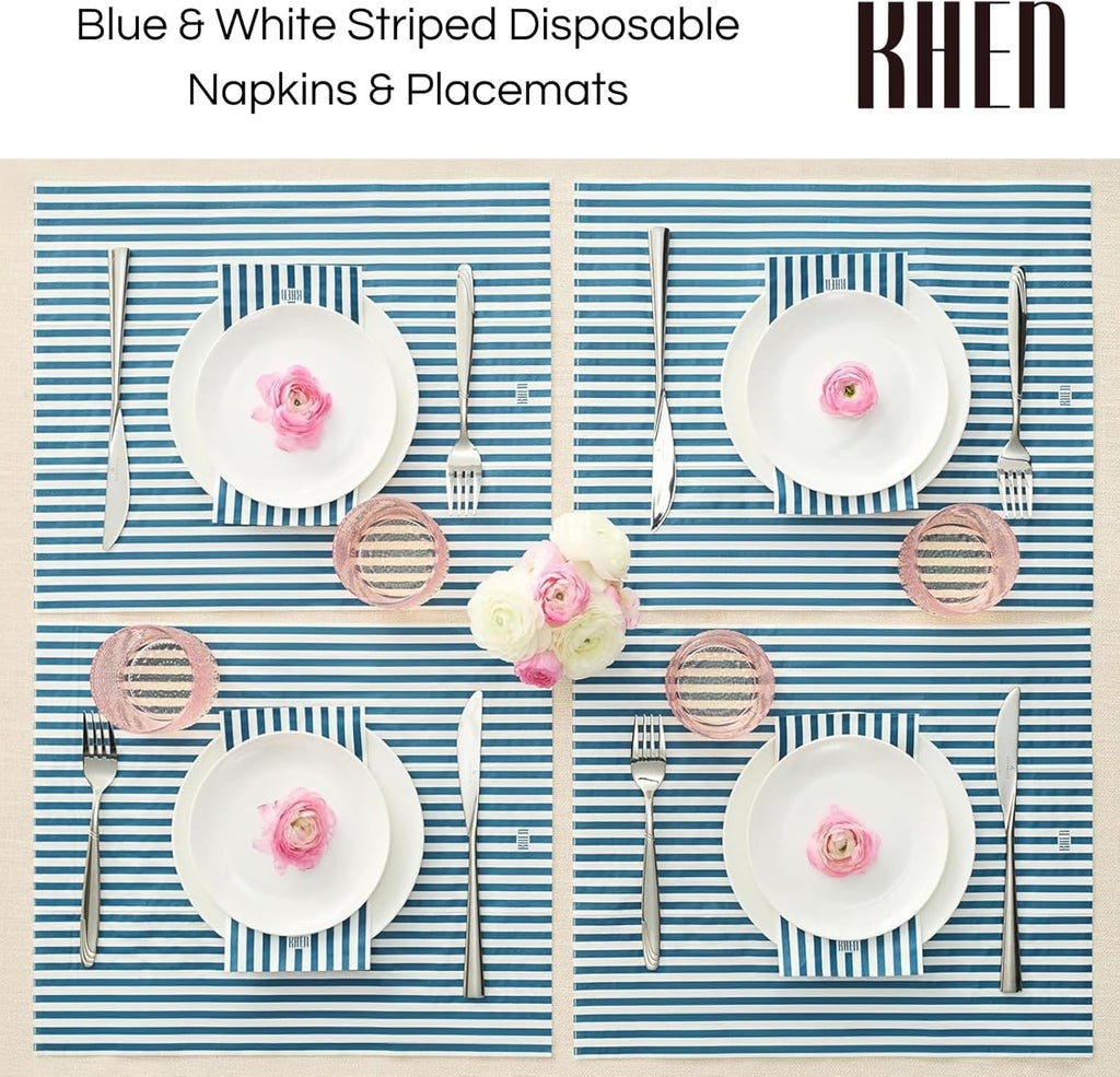 Tonal Striped Disposable Napkin Blue Set of 50 Pieces