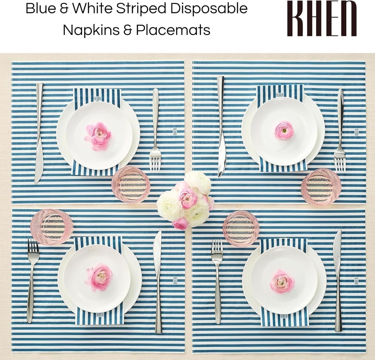 Tonal Striped Disposable Napkin Blue Set of 50 Pieces