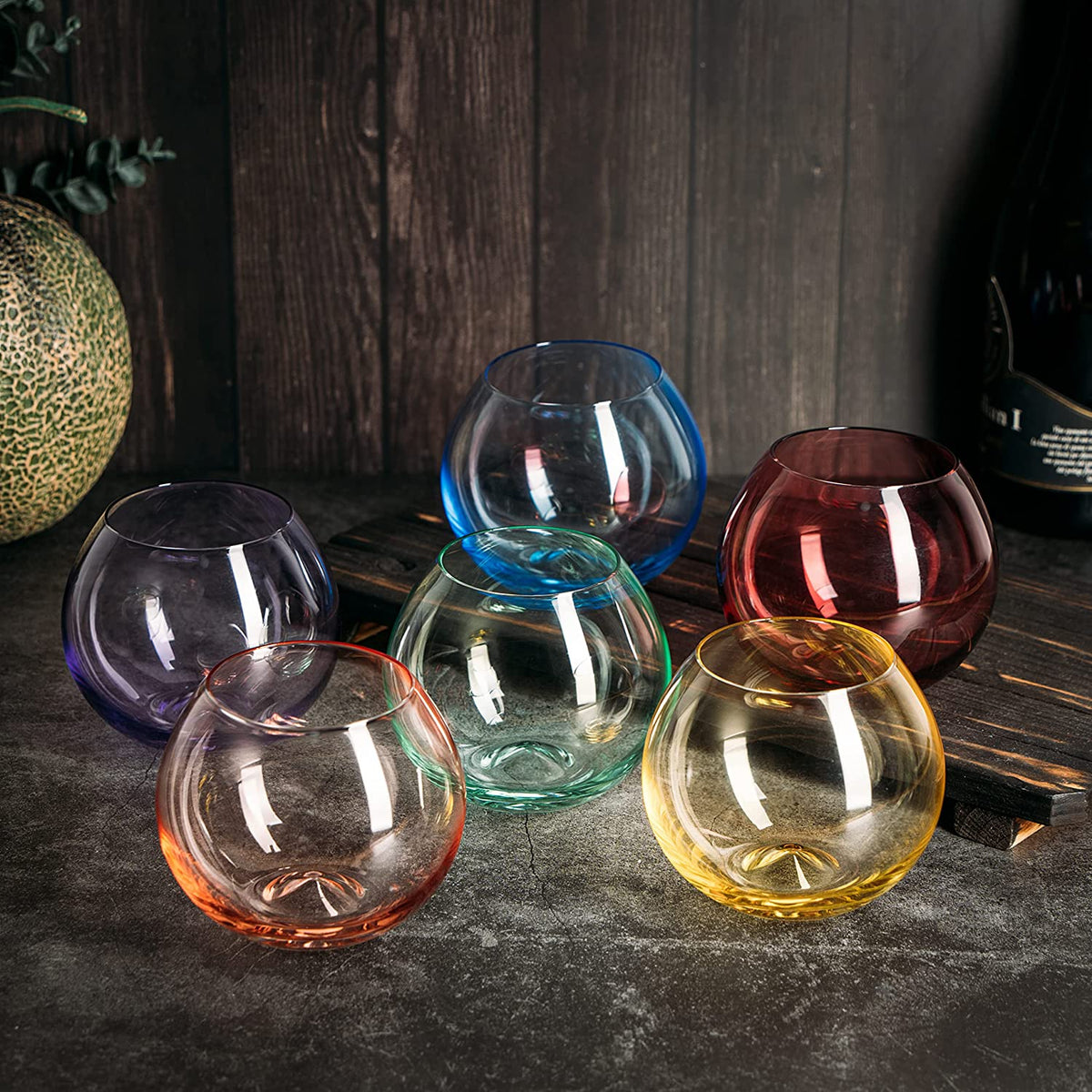 Vibes Colored Wine Glass Set, Large 12oz (Stemless Bubble)