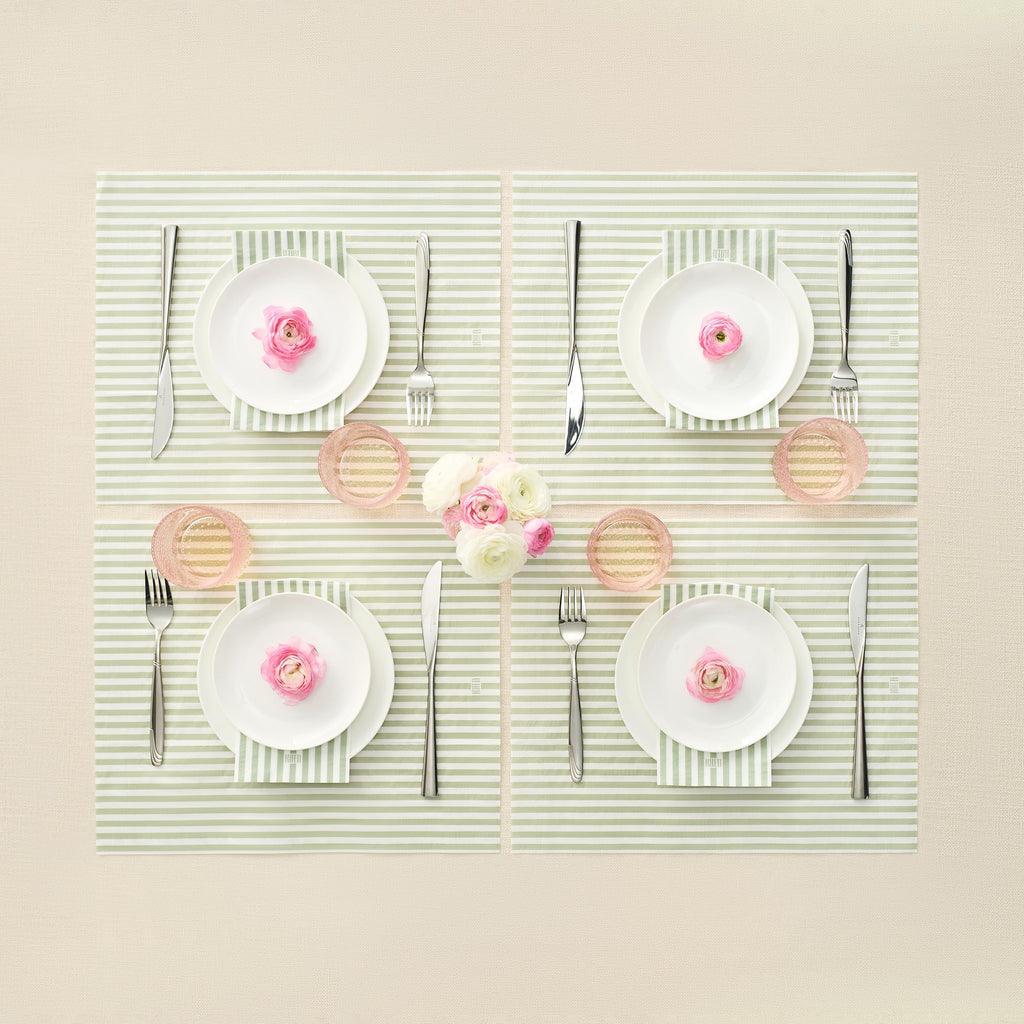 Tonal Striped Disposable Napkin Set in Green, 50 Pieces