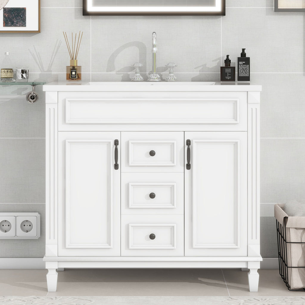 Bathroom Vanity With Top Sink, Basin On Cabinet With 2 Soft Closing Doors And 2 Drawers