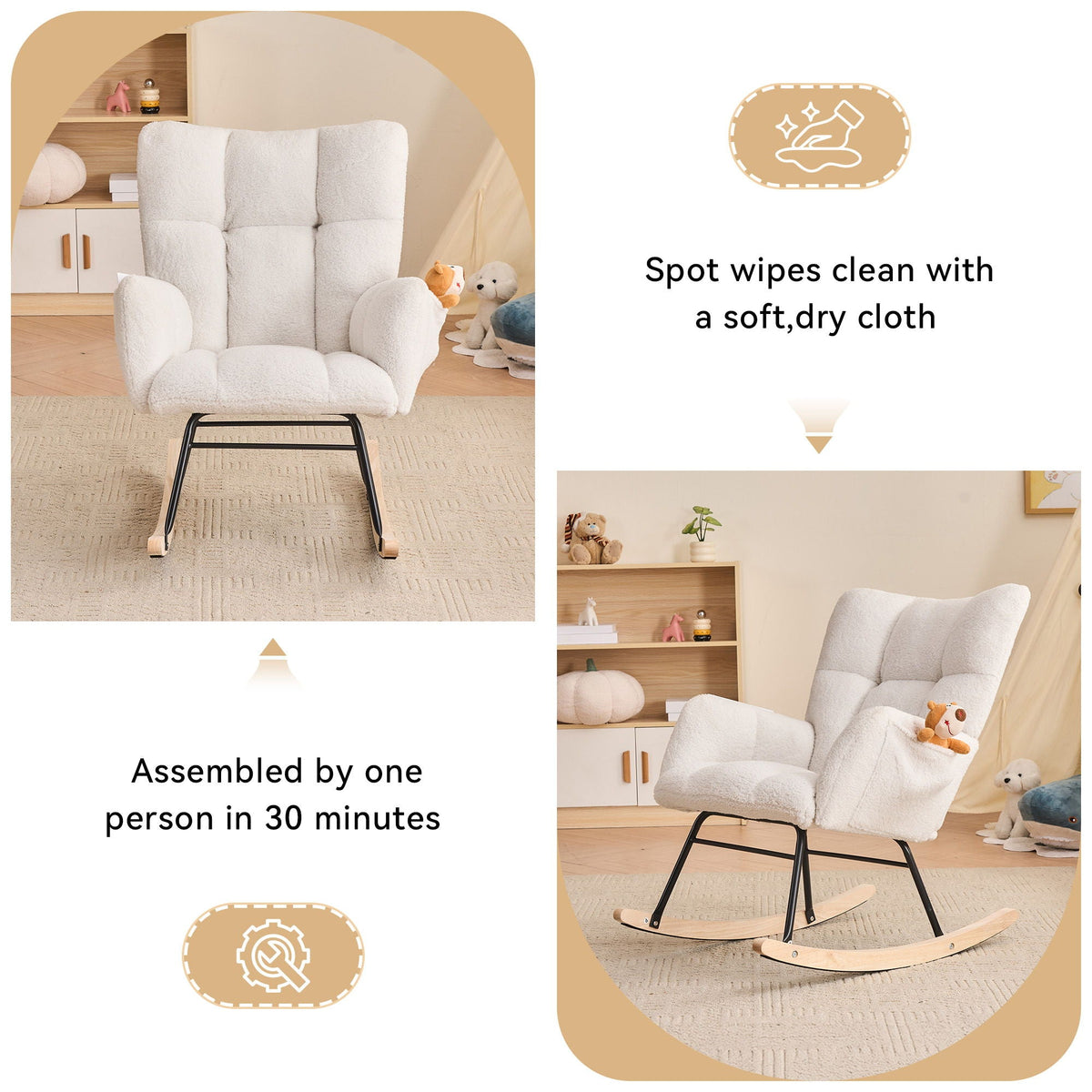 Rocking Gilder Chair For Living Room - Ivory