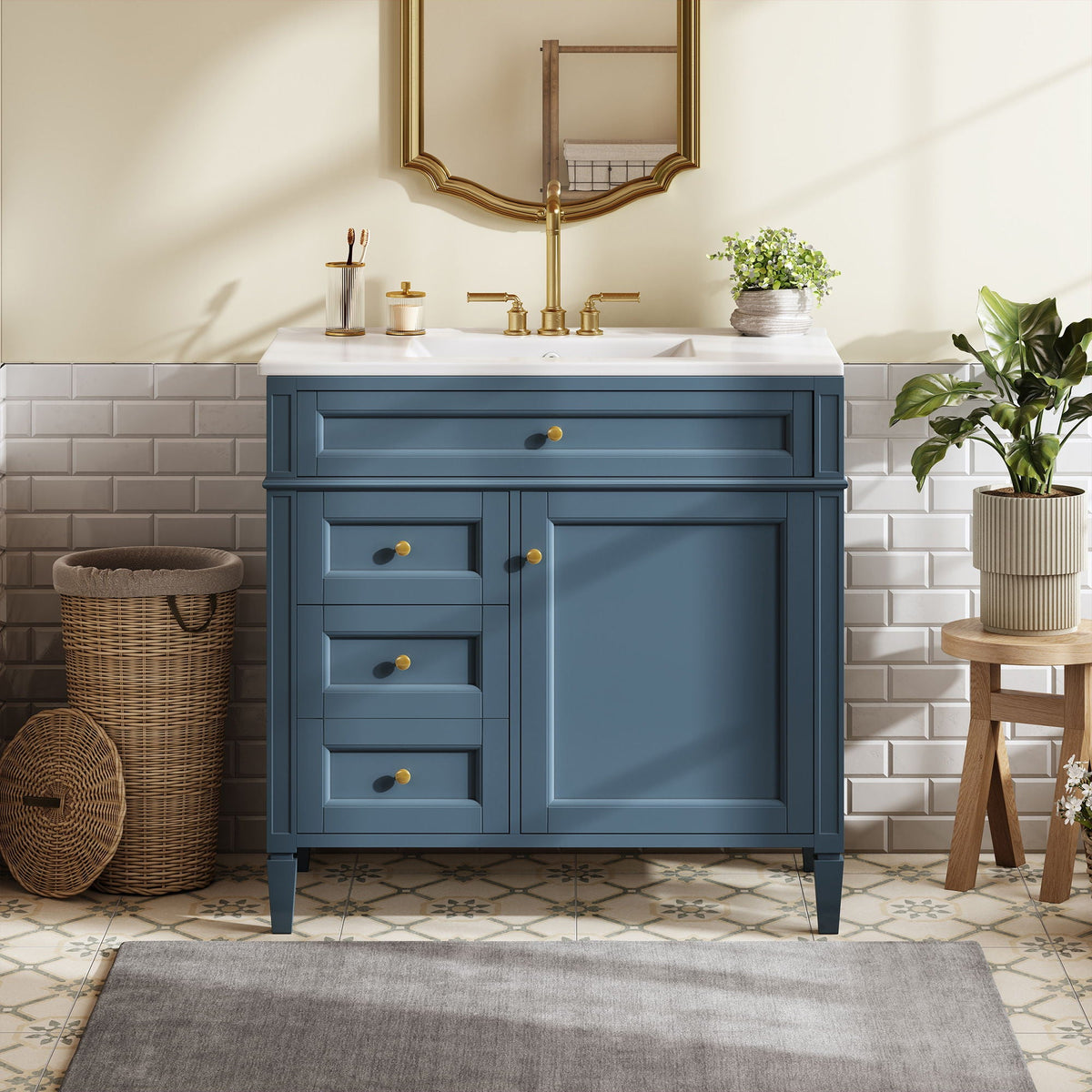 Bathroom Vanity With Top Sink, 2 Drawers And Tip Out Drawer