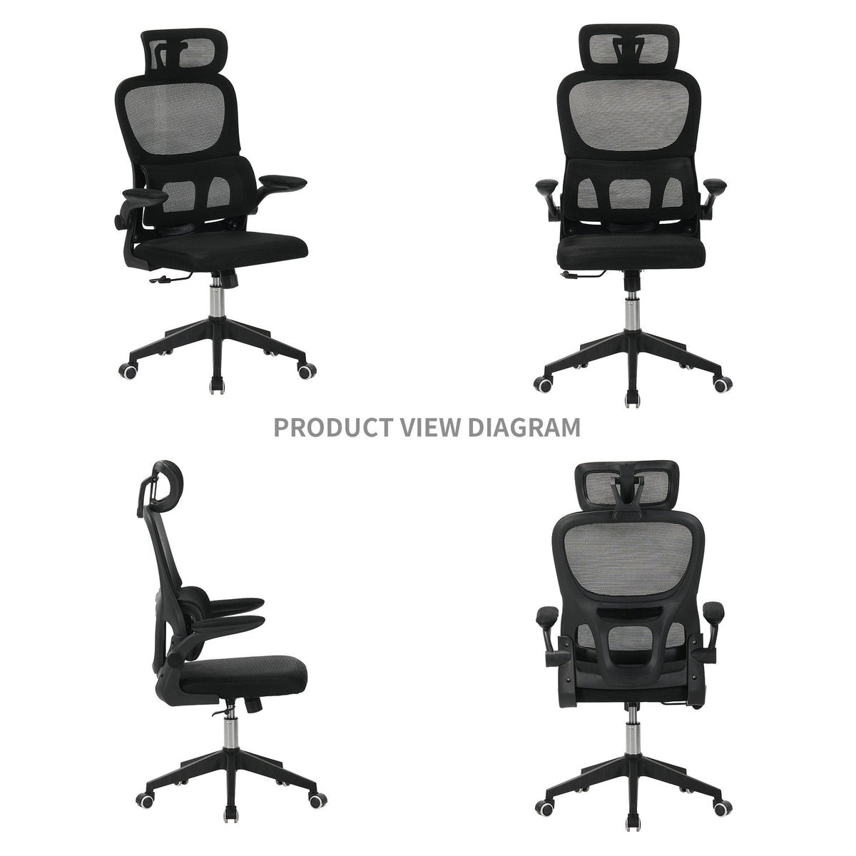 High Back Ergonomic Swivel Rolling Office Chair With Tilt Function, 3D Headrest, Lumbar Support - Black