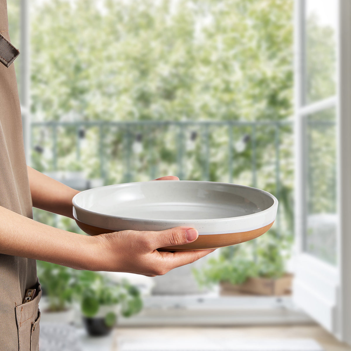 Tonal Ceramic Flat Bowls, Set of 4