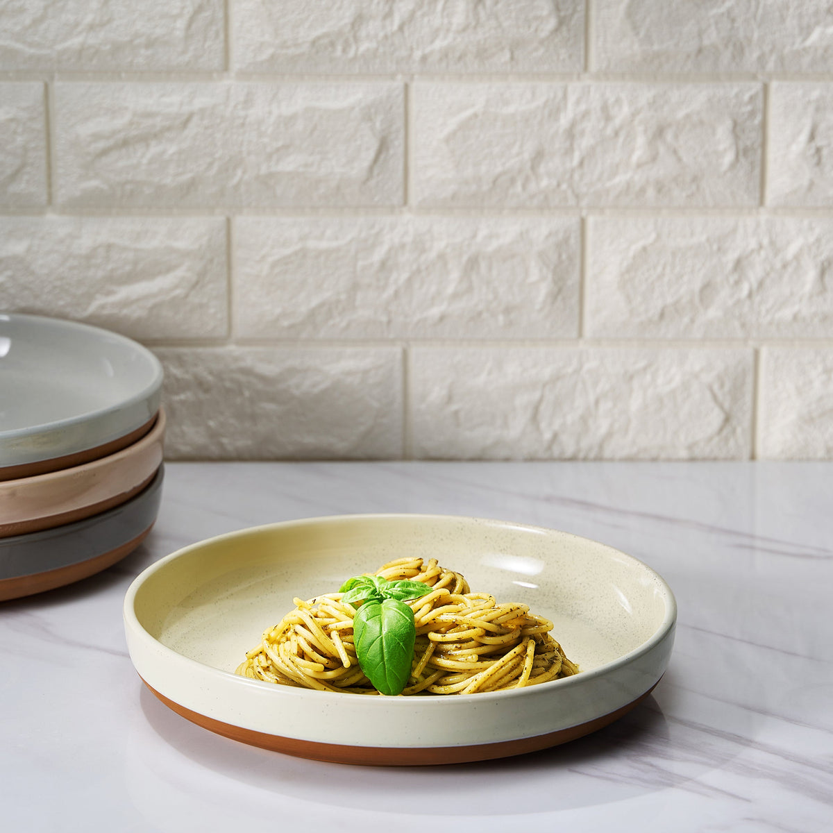 Tonal Ceramic Flat Bowls, Set of 4