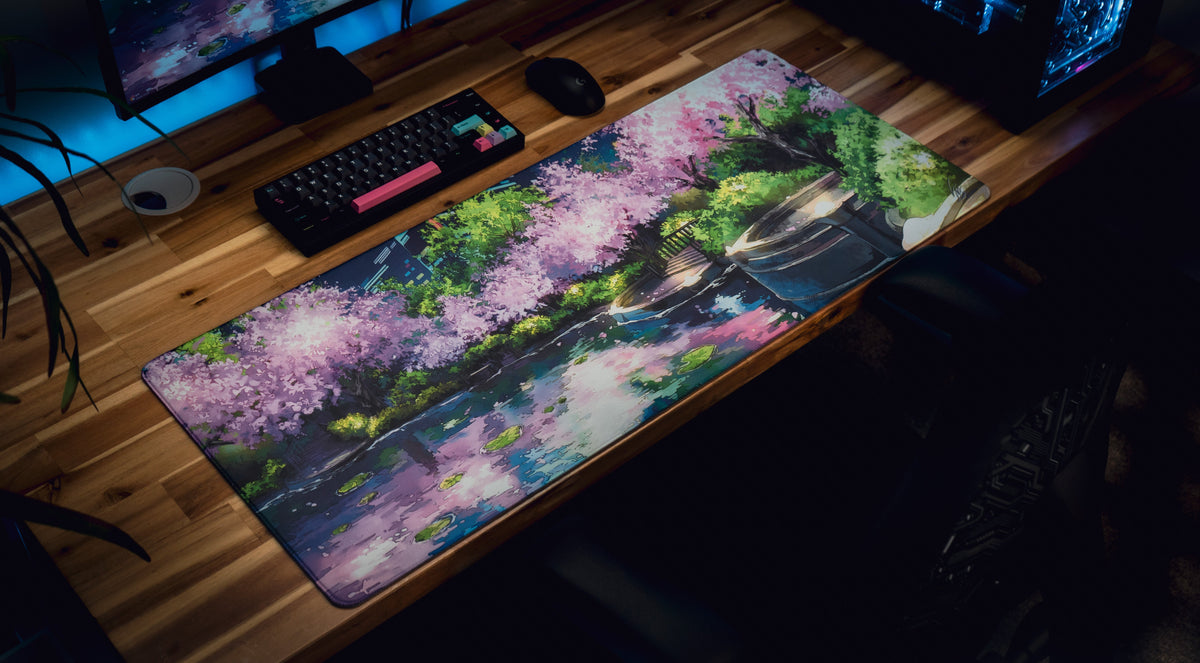 "Midnight Petals" — Cherry Blossom Deskmat
