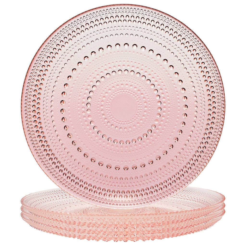 Blush Pink Hobnail Glass Dinner Plates, Set of 4, 10.6-Inch