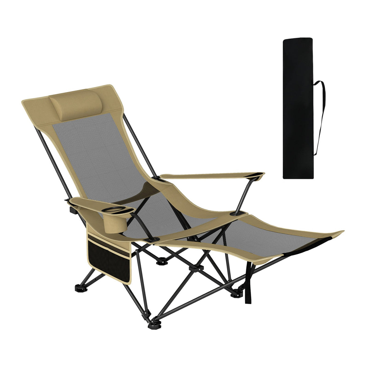 Reclining Camping Chair with Removable Footrest and Adjustable Backrest