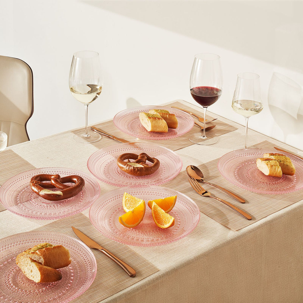 Blush Pink Hobnail Glass Dinner Plates, Set of 4, 10.6-Inch