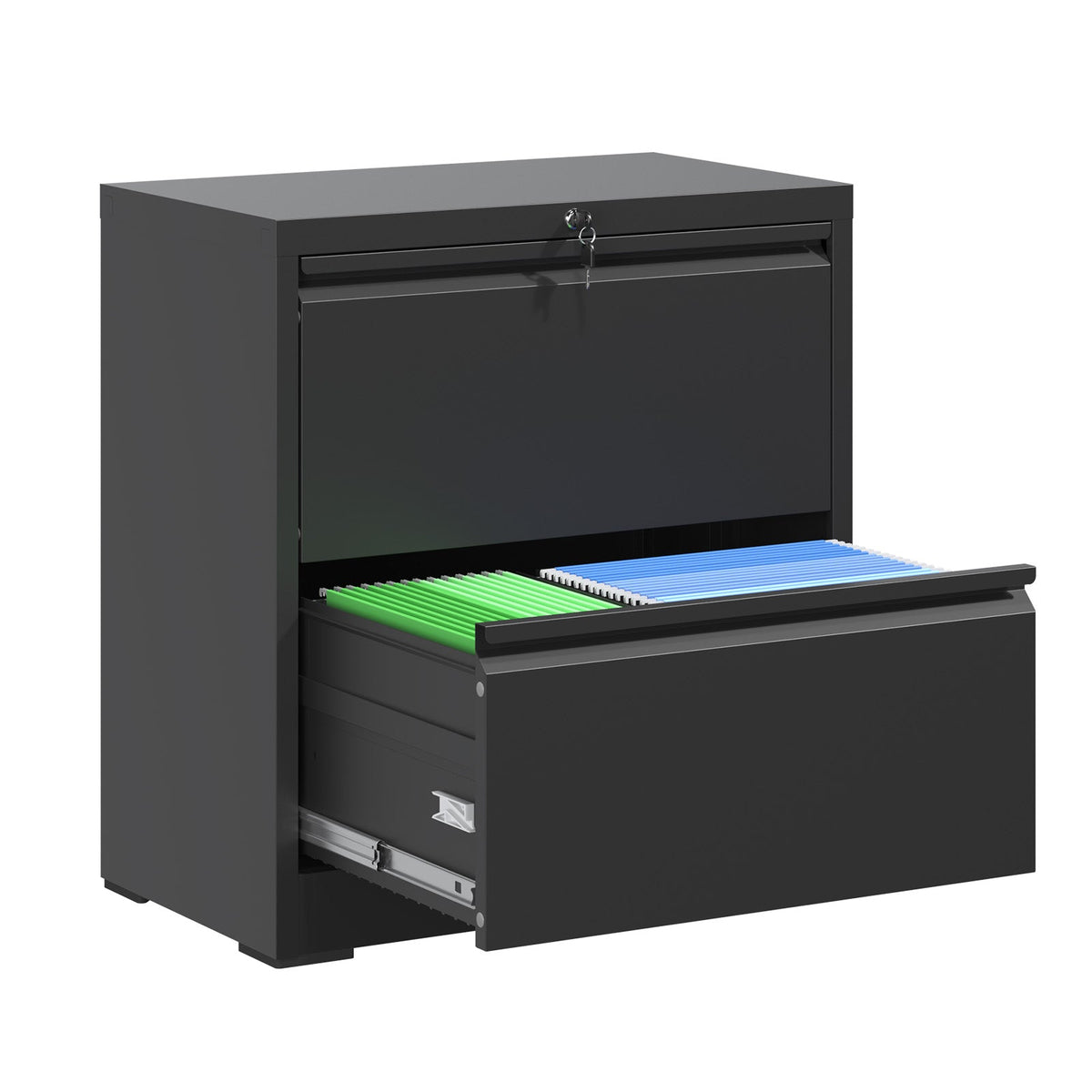 2 Drawer Lateral File Cabinet with Lock - Black