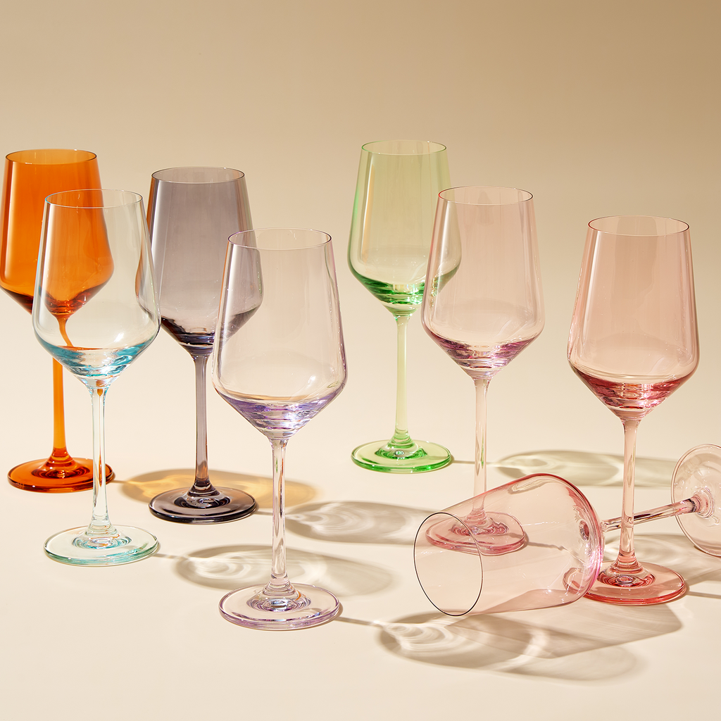 Rhea Stemmed Wine Glassware, Set of 6, Amber
