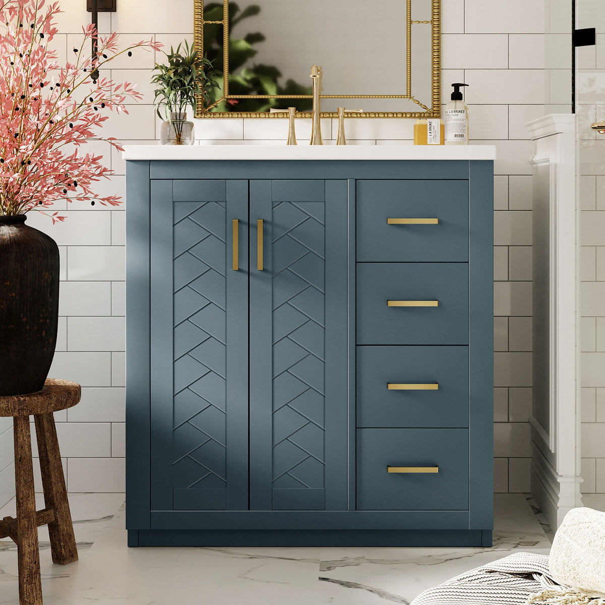 Bathroom Vanity With Sink, Storage Cabinet, Freestanding Set With 3 Drawers & Soft Closing Doors