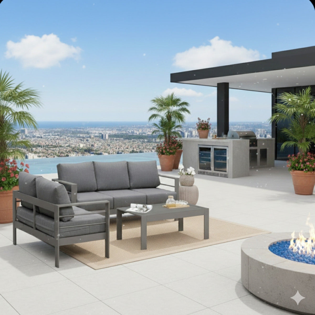 3-Piece Modern Aluminum Patio Conversation Set