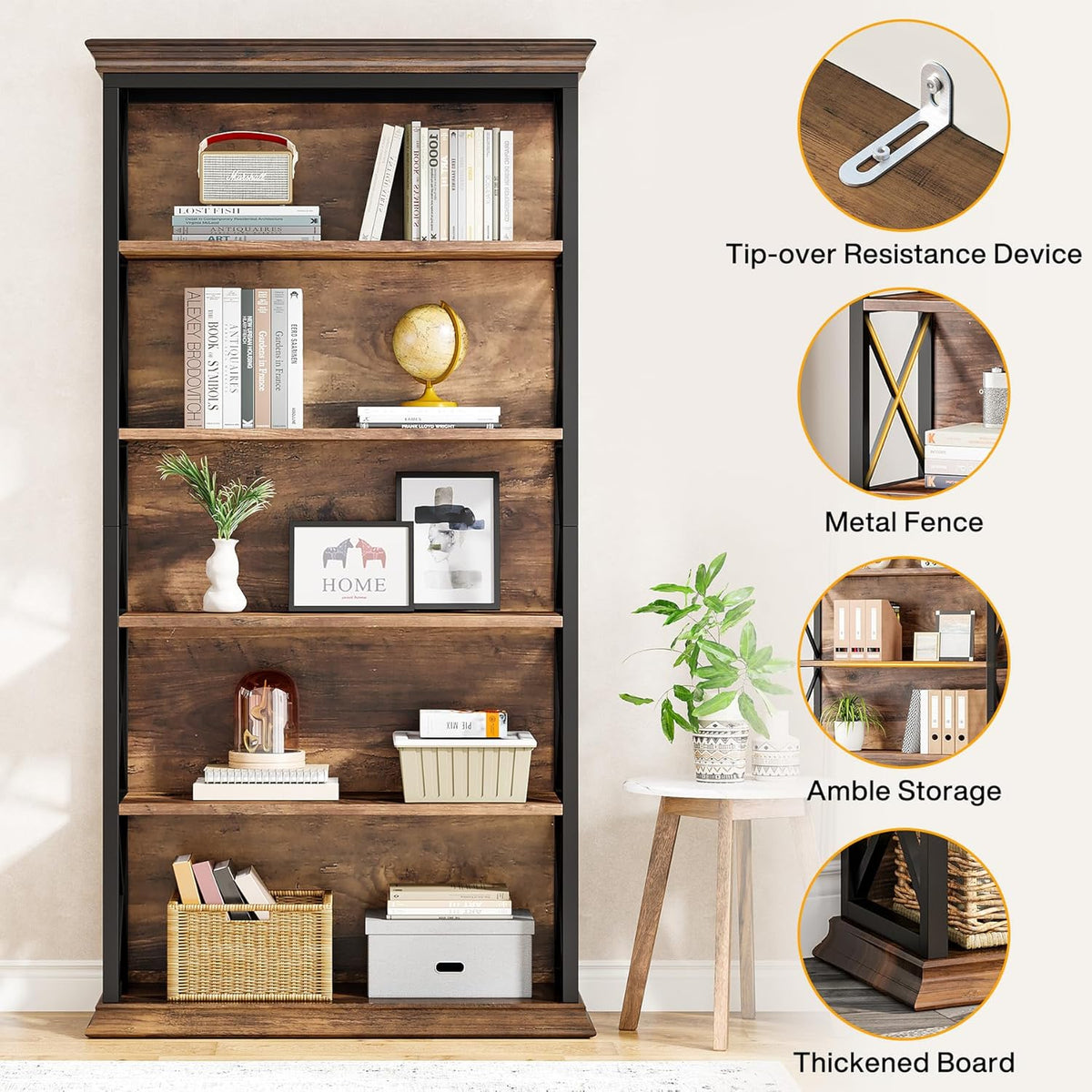 70.8" 6-Tier Industrial Bookcase