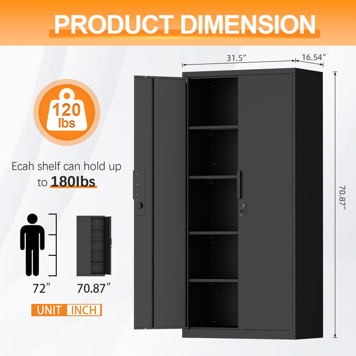72-Inch 2-Door File Cabinet with Lock