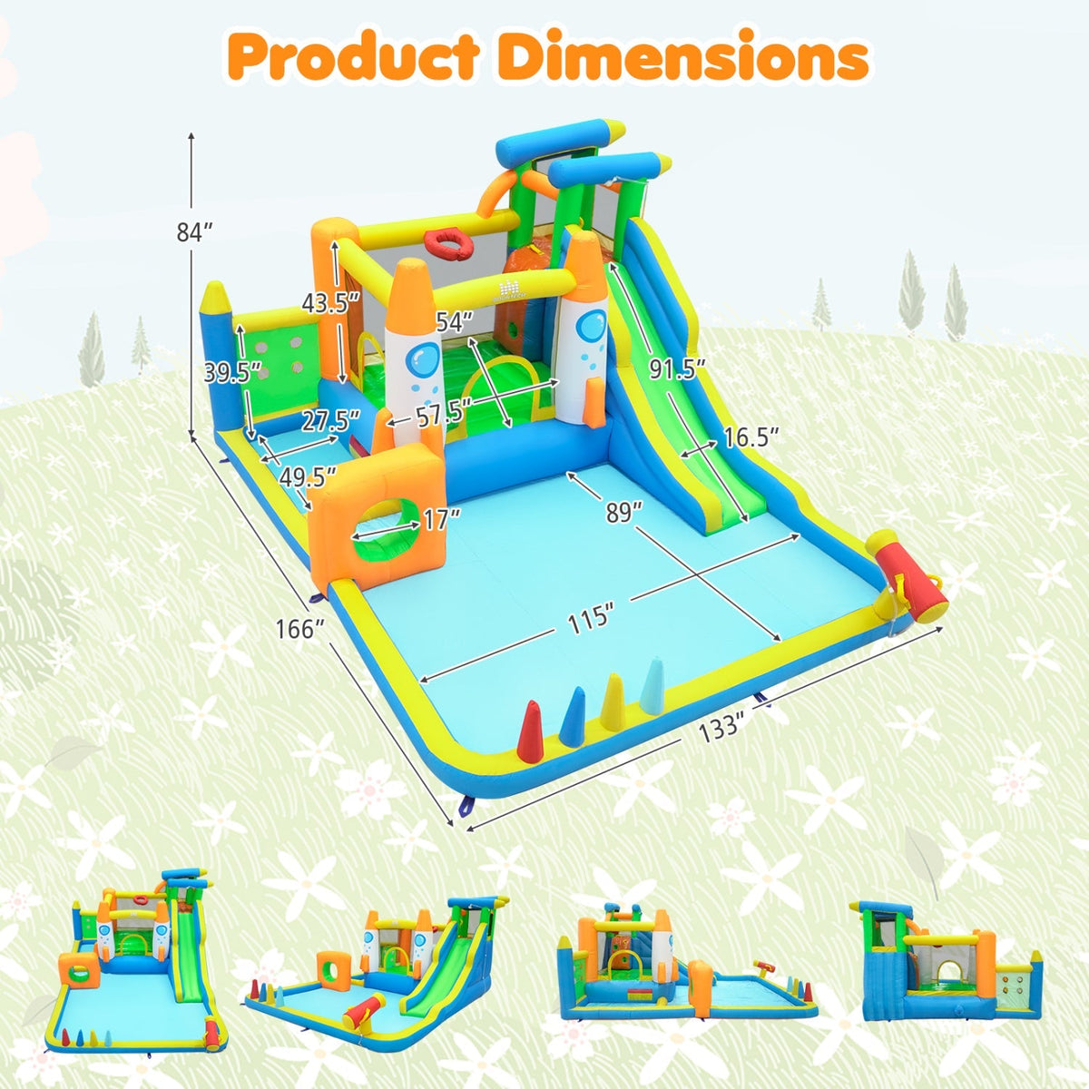 10-in-1 Inflatable Bounce House with Water Slide and Blower